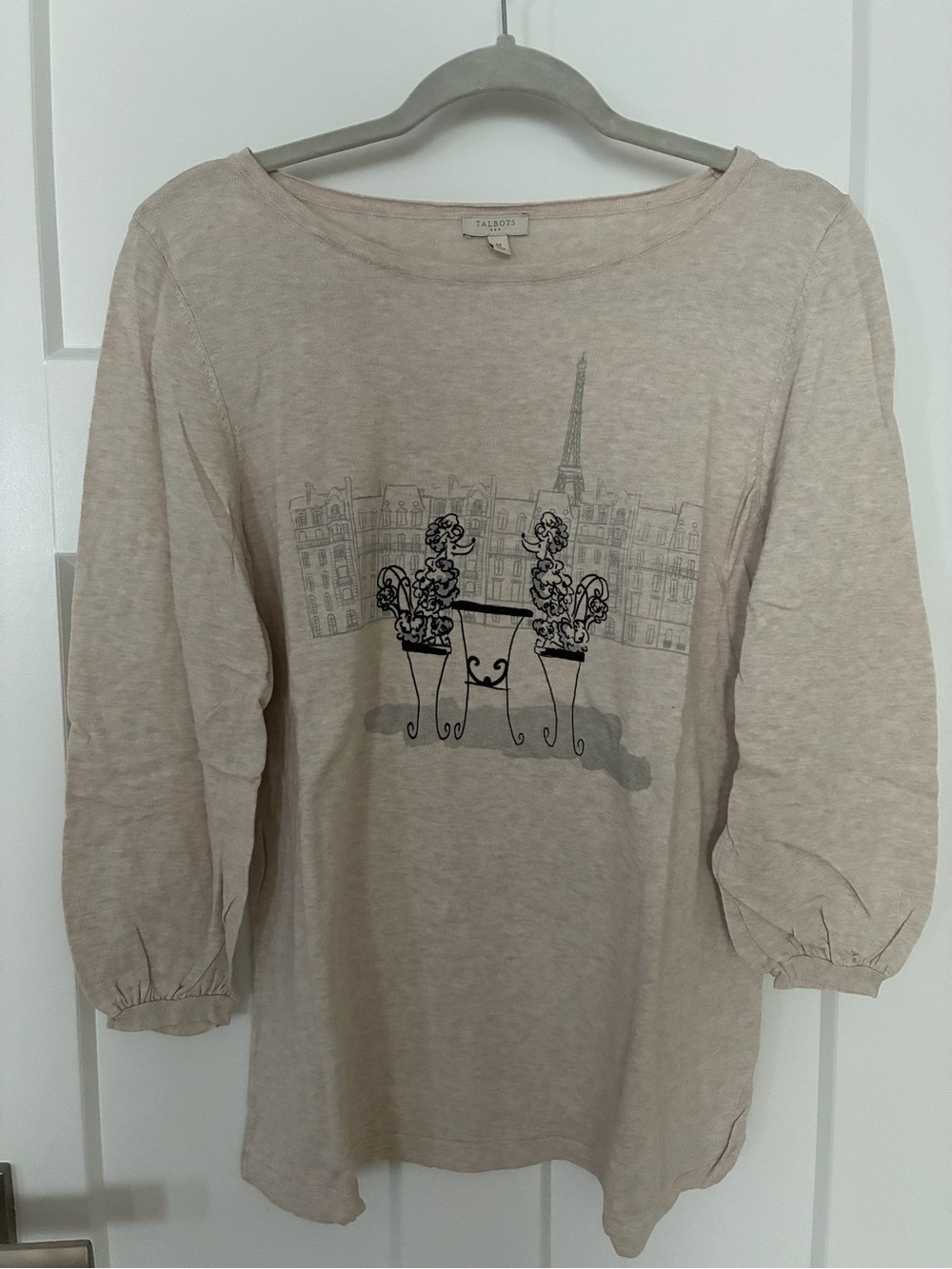 Talbots Cream Paris Bistro Graphic 3/4-Sleeve Top